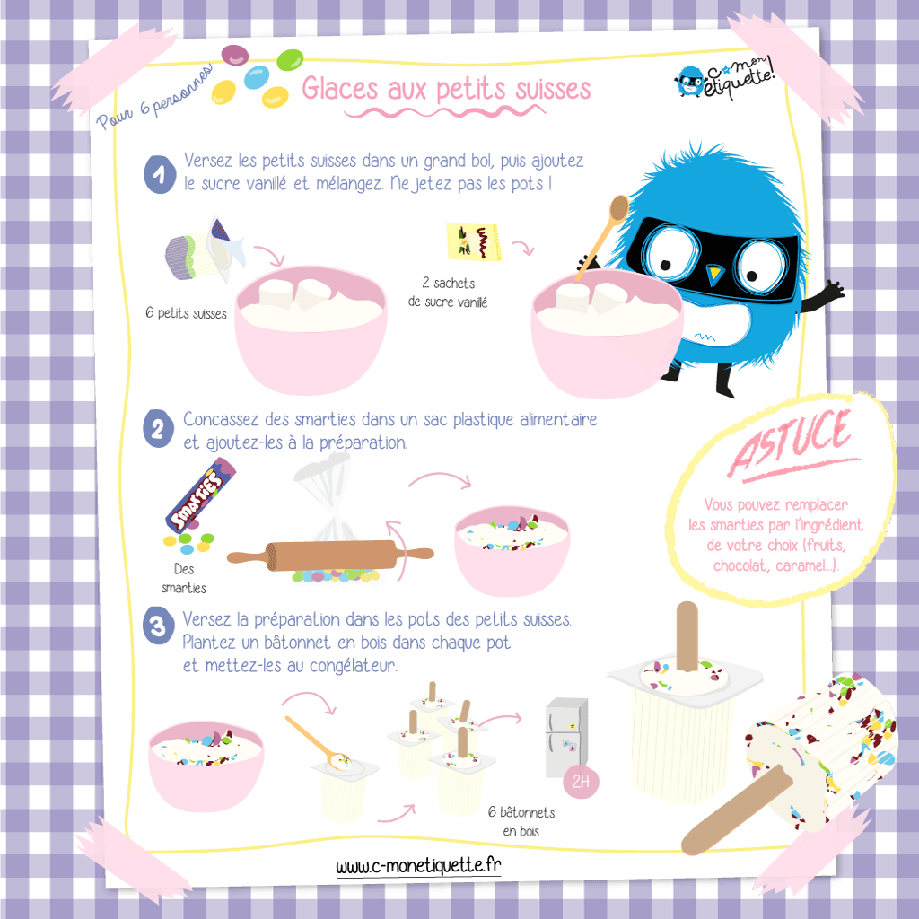 Recette de glaces petits suisses avec des smarties
