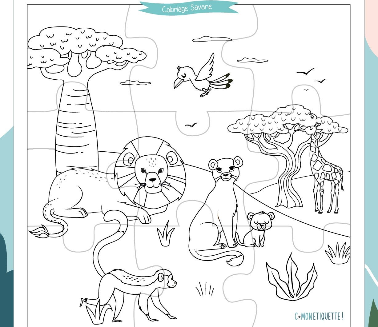 Coloriage Animaux de la savane - Un Anniversaire en Or