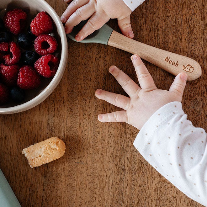 Ensemble Couverts Bébé En Bois Personnalisés Avec Prénom - Cuillère Et Fourchette Gravées - Cadeau Naissance Baptême