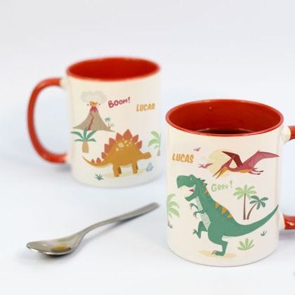 Mug multicolore pour enfant - Tasse avec deux messages personnalisés  (J'aime l'école) - Objet de décoration ou oeuvre artisanale sur